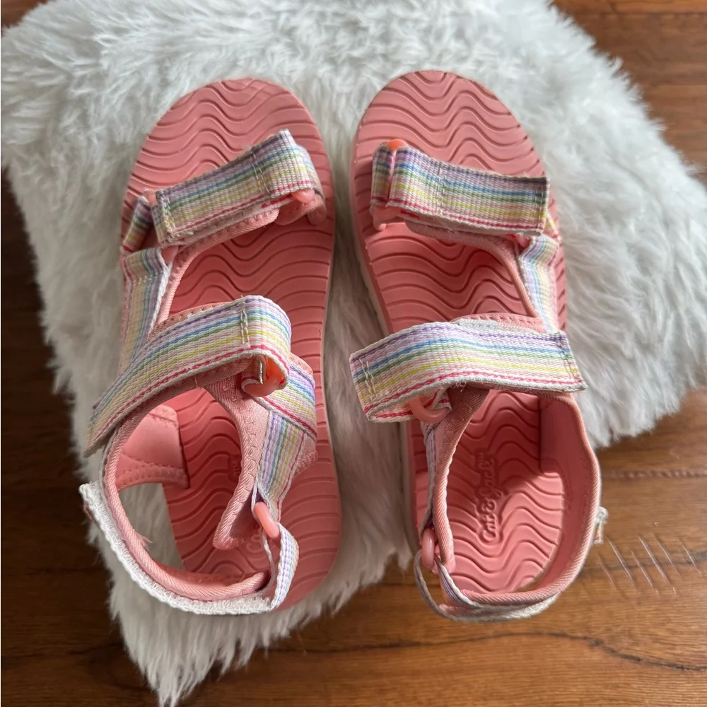 Cat & Jack Pink Strips Velcro Sandals‎